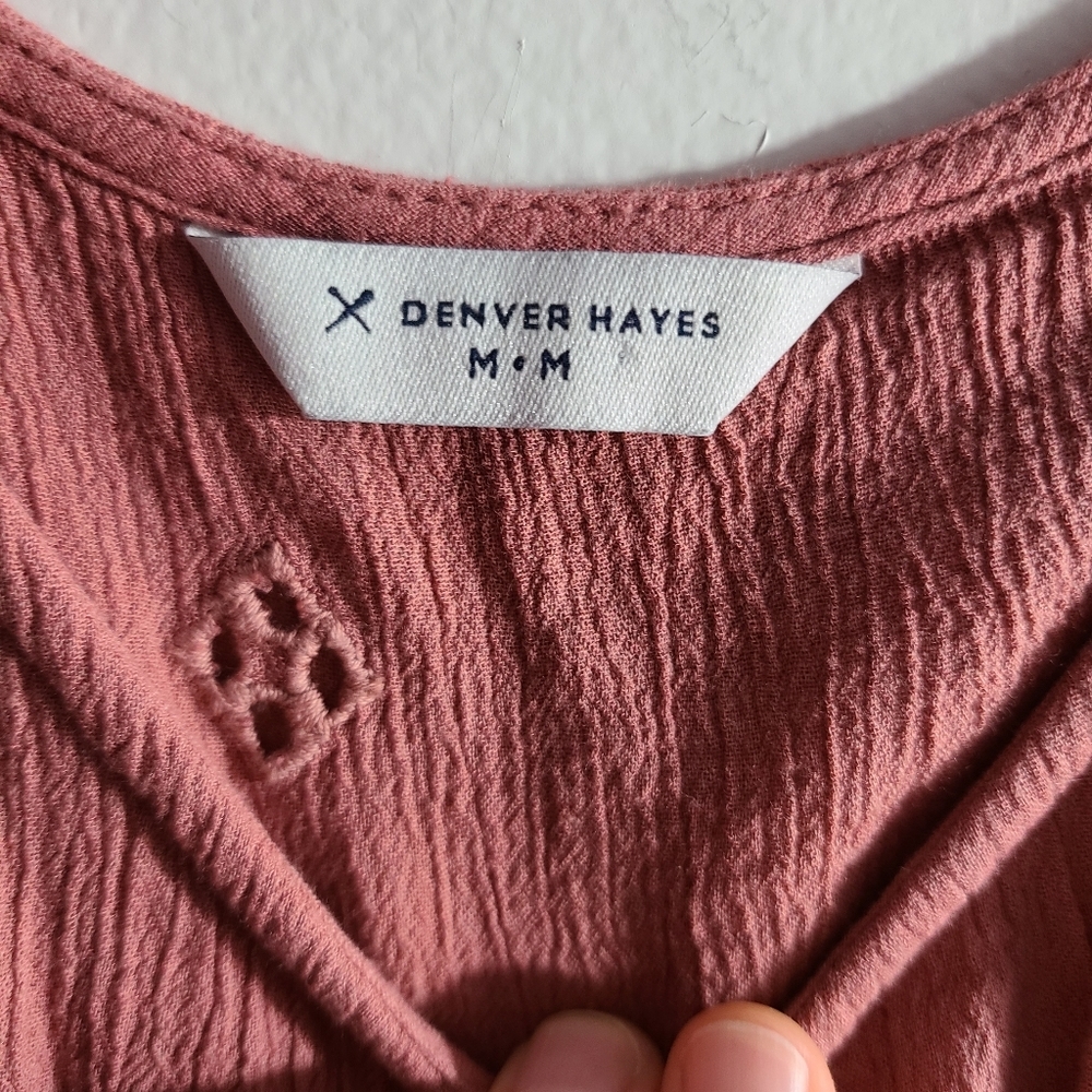 Denver Hayes Dusty Pink Eyelet Blouse Medium Boho Cottagecore Top - Picture 6 of 9